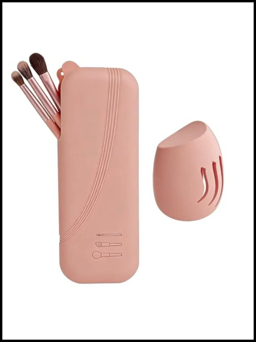 Silicone Makeup Brush Bag and Sponge Holder Set, Snap Closure Cosmetic Case for